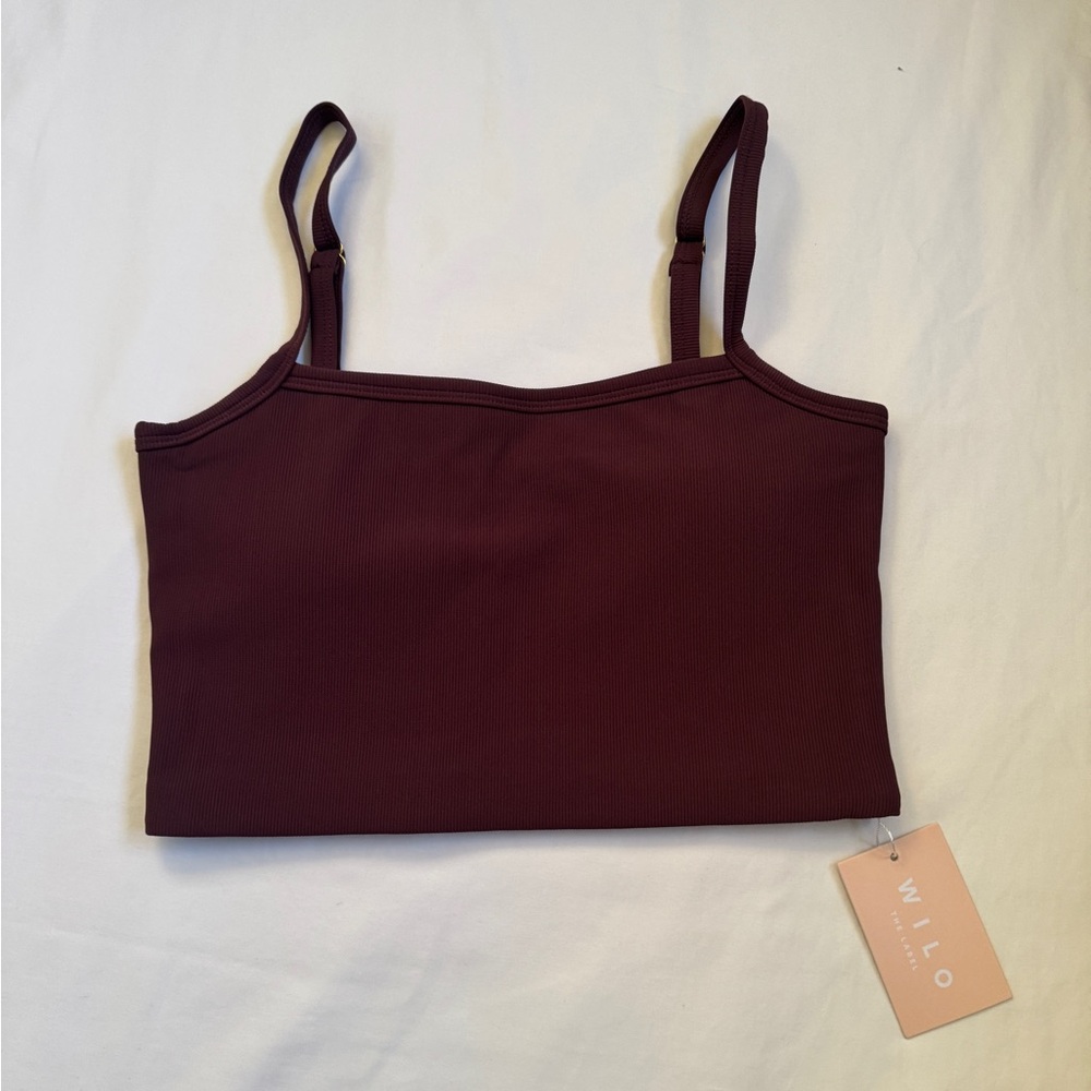 NWT Wilo Brown Ribbed Tank Top Sports Bra Women size Medium M